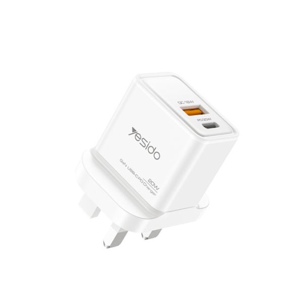 Yesido Wall GaN Charger 1x USB-A 1x USB-C 20W