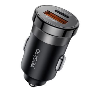 Yesido Super Fast Car Charger 30 Watt with USB-C & USB-A Ports and USB-C to USB-C Cable