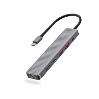 باورولوجي موزع يو اس بي سي 6 في 1 بمنفذ HDMI 4K ومنفذ ذاكرة تخزين - رمادي