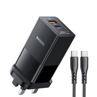 Yesido Quick Charger 65 Watt with 2x Ports USB-C and USB-A with USB-C to USB-C Cable