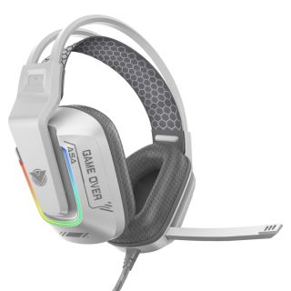 سماعة ألعاب ASA A80 مع ميكروفون وإضاءة RGB وكابل USB-A للبلايستيشن 4 و5 وإكس بوكس – أبيض